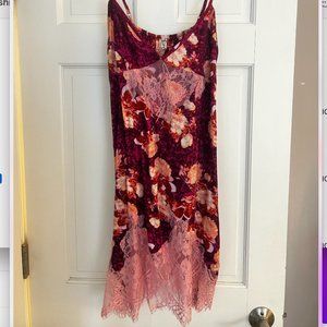 Free People Floral Lace Slip Dress in Burgundy and Pink